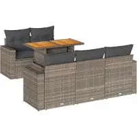 vidaXL Loungegrupp för trädgården med dynor 6 delar grå konstrotting