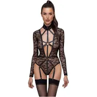 Cottelli - transparent kroppsbodysuit med band - svart - M