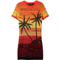 Desigual Palmlövstryck Mini Klänning Solnedgång Stickad Klänning
