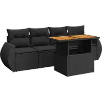 vidaXL Loungegrupp för trädgården med dynor 5 delar svart konstrotting