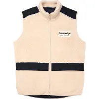 Knowledge cotton apparel Men's Teddy Fleece Hood Vest With Rib Stop In Contrast Color White