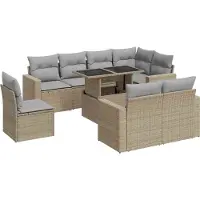 vidaXL Soffgrupp för trädgården med dynor 9 delar beige konstrotting