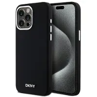 DKNY MagSafe-fodral i flytande silikon med liten metalllogotyp för iPhone 14 Pro Max – Svart