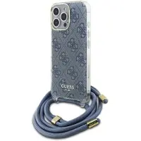 GUESS Crossbody Cord 4G Print Fodral med nyckelband för iPhone 16 Pro - Blå
