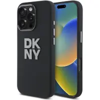 DKNY Fodral i flytande silikon med metallogo iPhone 16 Pro Max - Svart
