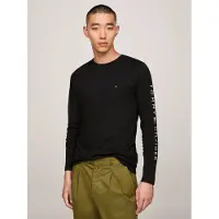 Tommy Hilfiger för män. MW0MW09096 Långärmad T-shirt med svart logotyp (S), Casual, Bomull, Lång ärm, Hållbar