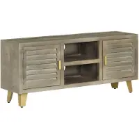vidaXL TV-bänk massivt mangoträ grå med mässing 110x30x48 cm