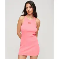 Superdry för kvinnor. W8011595A Rosa broderad ribbstickad klänning med olympisk rygg (L), Casual, Ärmlös / Hängselbyxor, Ekologisk bomull, H