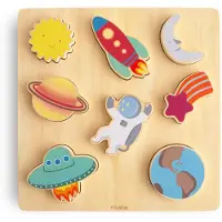 Mushie tr rymdpussel | Fr barn 3 r+ | Frskoleutbildning och smbarn Montessori Toys (6 st)