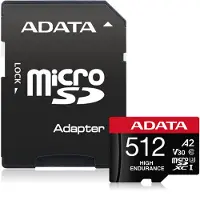 ADATA High Endurance - Flash-minneskort (microSDXC till SD-adapter inkluderad) - 512 GB - A2 / Video Class V30 / UHS-I U3 / Class10 - mikroSDXC UHS-I