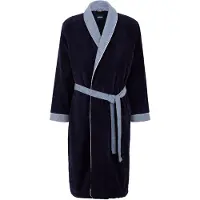 BOSS Navy cotton-velvet dressing gown with textured trims