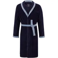 BOSS Navy cotton-velvet dressing gown with embroidered logo