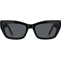 HUGO Black-acetate sunglasses with signature-red layered temples