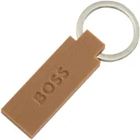 BOSS Logo key ring in camel-toned silicone and brass