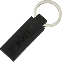 BOSS Logo key ring in black silicone and brass