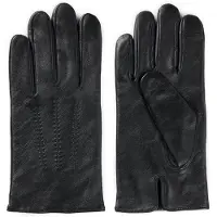 BOSS Wool-blend lined leather gloves with logo