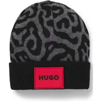 HUGO Kids' beanie hat with jacquard-woven cheetah pattern