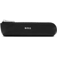 BOSS Grained-leather pen case in black with logo lettering