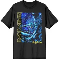 Ginza.se Iron Maiden: Unisex T-Shirt/Fear of the Dark Blue Tone Eddie Vertical Logo (Black) (Large)