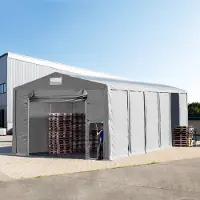 TOOLPORT Lagertält 8x12 m - 3,6 m sidohöjd med hissport och takfönster, PVC 850 grå, inkl. hållfasthet (underlag: betong)