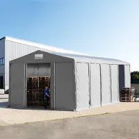 TOOLPORT Lagertält 8x12 m - 4,0 m sidohöjd med skjutport och takfönster, PVC 850 grå, inkl. hållfasthet (underlag: betong)