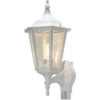 Konstsmide Utomhus vägglampa med rörelsesensor FIRENZE, Vitt / opal, Aluminium / grå / zink, Lantlig / rustik