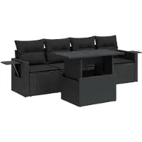 vidaXL Loungegrupp för trädgården med dynor 5 delar svart konstrotting