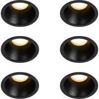 QAZQA Set om 6 svarta infällda spotlights GU10 35 mm IP44 - Dept