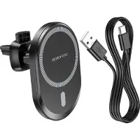 Borofone Ladetajs-turetajs auto charger BH201 Magsafe 15W melns magnetisks