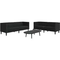 vidaXL Soffgrupp chesterfield 2 delar svart konstläder