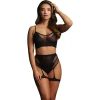 Le Désir 2-delad BH med Strumpeband Svart One Size - Svart - One size - Svart