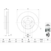 Bosch Bromsskiva 0 986 479 F72 fram, ventilerad, höggradigt förkolnad, 1 Stycke