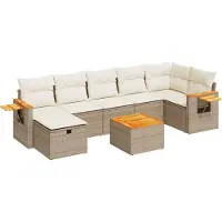 vidaXL Matgrupp för trädgården med dynor 8 delar beige konstrotting