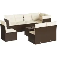 vidaXL Loungegrupp för trädgården med dynor 9 delar konstrotting brun