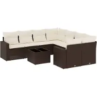 vidaXL Loungegrupp för trädgården med dynor 9 delar konstrotting brun