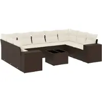 vidaXL 10-Cz. Trädgårdsmöbelset med kuddar, Brun Polyrattan
