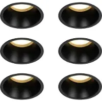 QAZQA Set om 6 svarta infällda spotlights GU10 70 mm IP44 - Dept