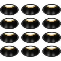 QAZQA Set om 12 infällda spotlights svarta GU10 70mm IP44 - Dept
