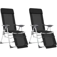 vidaXL Hopfällbara campingstolar med fotstöd, set om 2, svart
