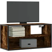 vidaXL Tv-bänk rökfärgad ek 80x31x39,5 cm konstruerat trä och metall