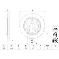 Bosch Bromsskiva 0 986 479 G84 bak, ventilerad, höggradigt förkolnad, 1 Stycke