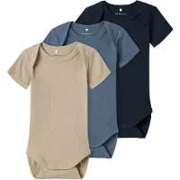 Name it Bodies k/ä - Rib - Noos - NbnBody - 3-pack - China Blue - - 50 - Body K/Ä