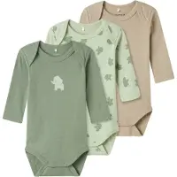 Name it Bodies l/ä - Noos - NbmBody - 3-pack - Sea Skum Elephant - - 1 år (80) - Body L/Ä
