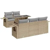 vidaXL Soffgrupp för trädgården med dynor 6 delar beige konstrotting