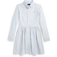 Ralph Lauren för flickor. 313934185001 Skjortklänning i bomull med blå ränder (8años= 136/138cm), Casual, Lång ärm, barnmode