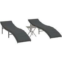 vidaXL Set med 2 Lounger Stolar med Bord, Solsäng, Terrass Säng, Utomhuspatio Stolar, Grå 368253