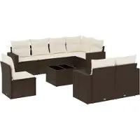 vidaXL Loungegrupp för trädgården med dynor 9 delar konstrotting brun