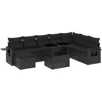 vidaXL Loungegrupp för trädgården med dynor 8 delar svart konstrotting
