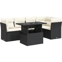 vidaXL Loungegrupp med dynor 6 delar svart konstrotting