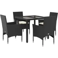 vidaXL Matgrupp för trädgård med dynor 5 delar svart konstrotting&glas